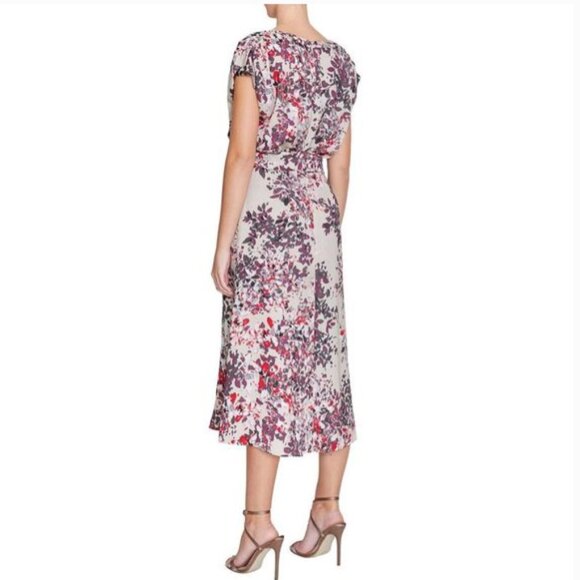 Santorelli Fara Faux Wrap Midi Dress Wine Multi Floral Classic - Picture 2 of 9